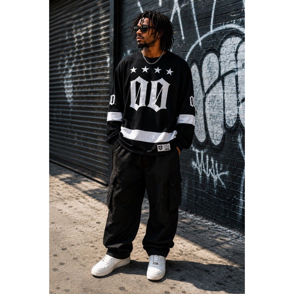 Southpole y2k Men Black White MCMXCI 91 Graphic Hockey Cotton Tee Streetwear 4X